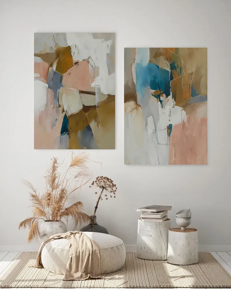 Office design and planning - « Melody » Series of handmade textured abstract paintings - MATISS ART STUDIO