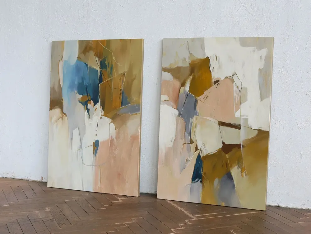Office design and planning - « Melody » Series of handmade textured abstract paintings - MATISS ART STUDIO