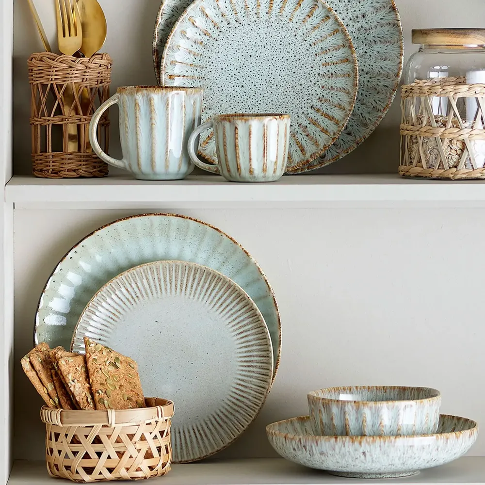 Platter and bowls - Fleur Dinnerware Set, Nature, Stoneware - BLOOMINGVILLE MULTIBRAND HOUSE