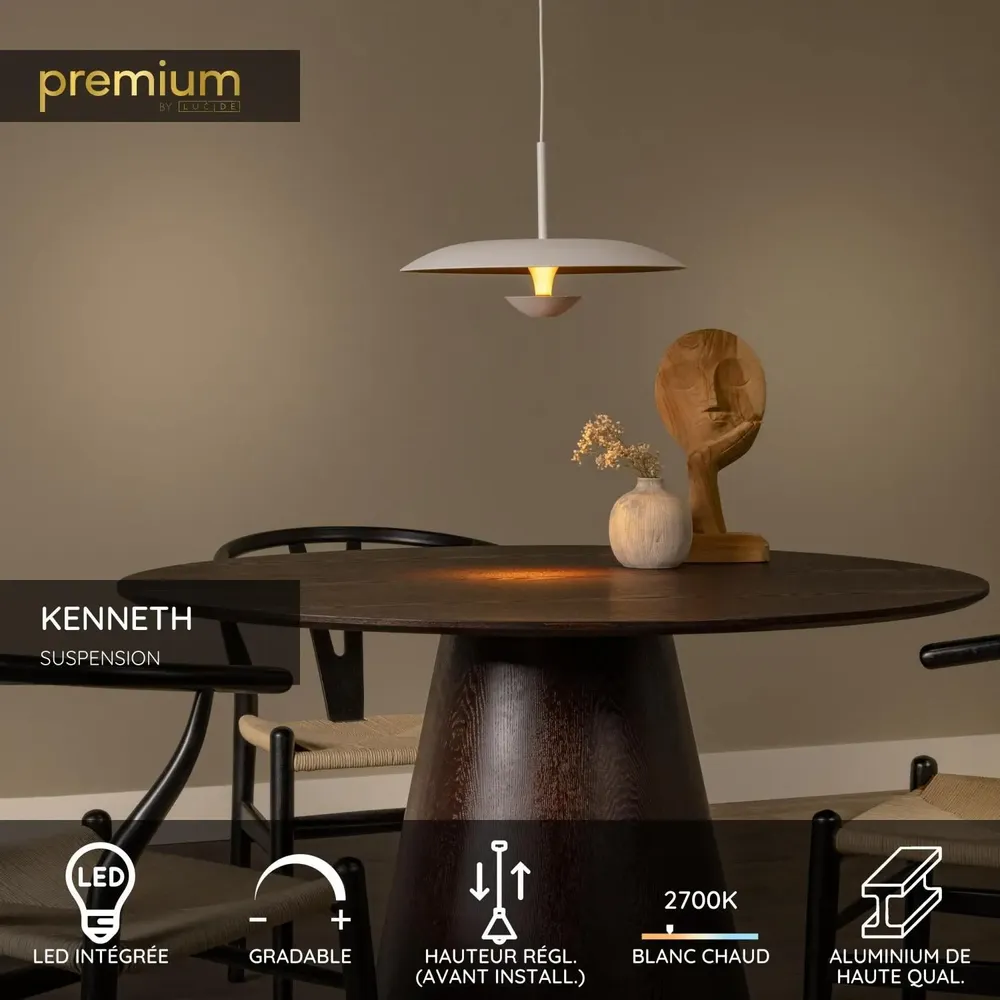 Hanging lights - Lucide KENNETH - Pendant Light - Ø 80 cm - LED Dim. - 1x22W - White - LUCIDE