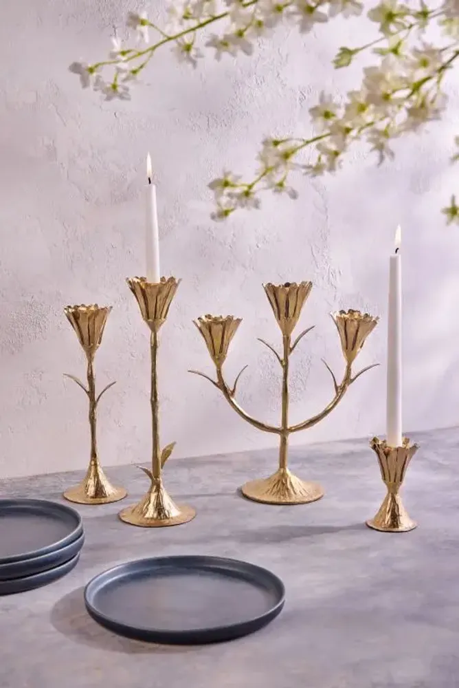 Decorative objects - Gold Floral Candleholders - BE HOME