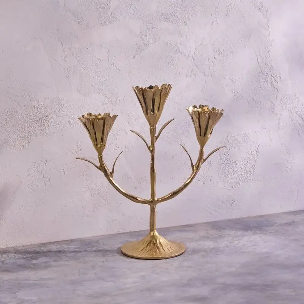 Decorative objects - Gold Floral Candleholders - BE HOME