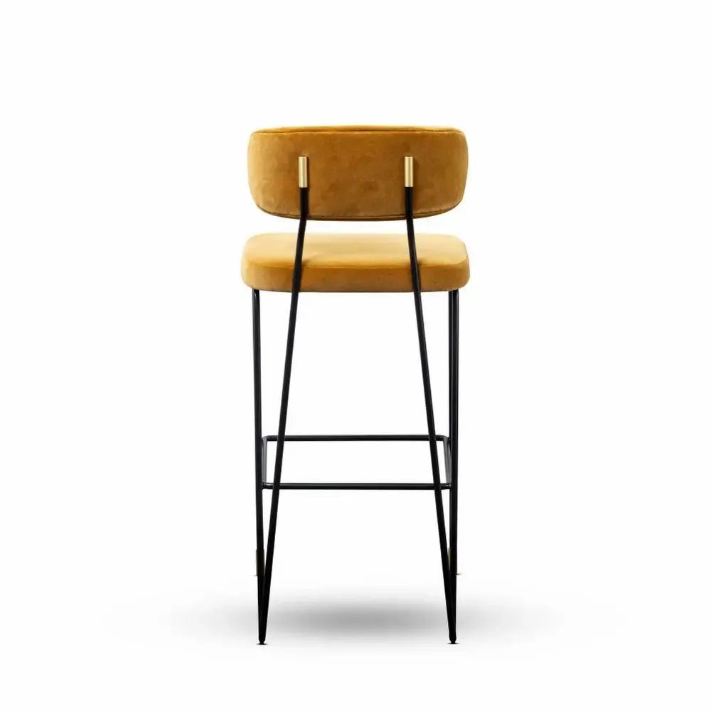 Stools - Apollo Bar Stool in Lacquered Iron and Brass Details - DUISTT