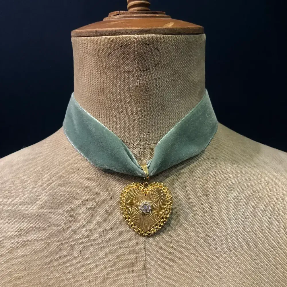 Bijoux - Choker Rosaline - Velours vert - FASCINATO