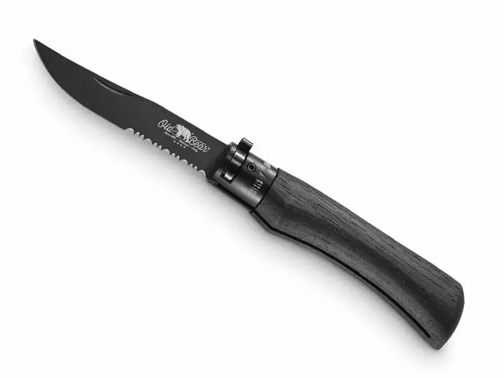 Knives - OLD BEAR Total Black knife | semi-serrated black blade - OLD BEAR