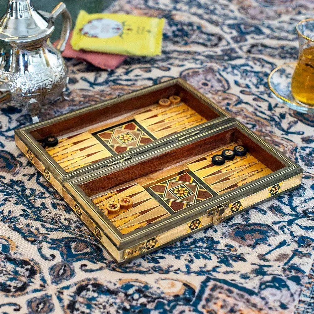 Cadeaux - Set de voyage Lemon Tree pour le backgammon et les échecs - MAISON ROSHI - LUXURY ENTERTAINMENT CABINETS