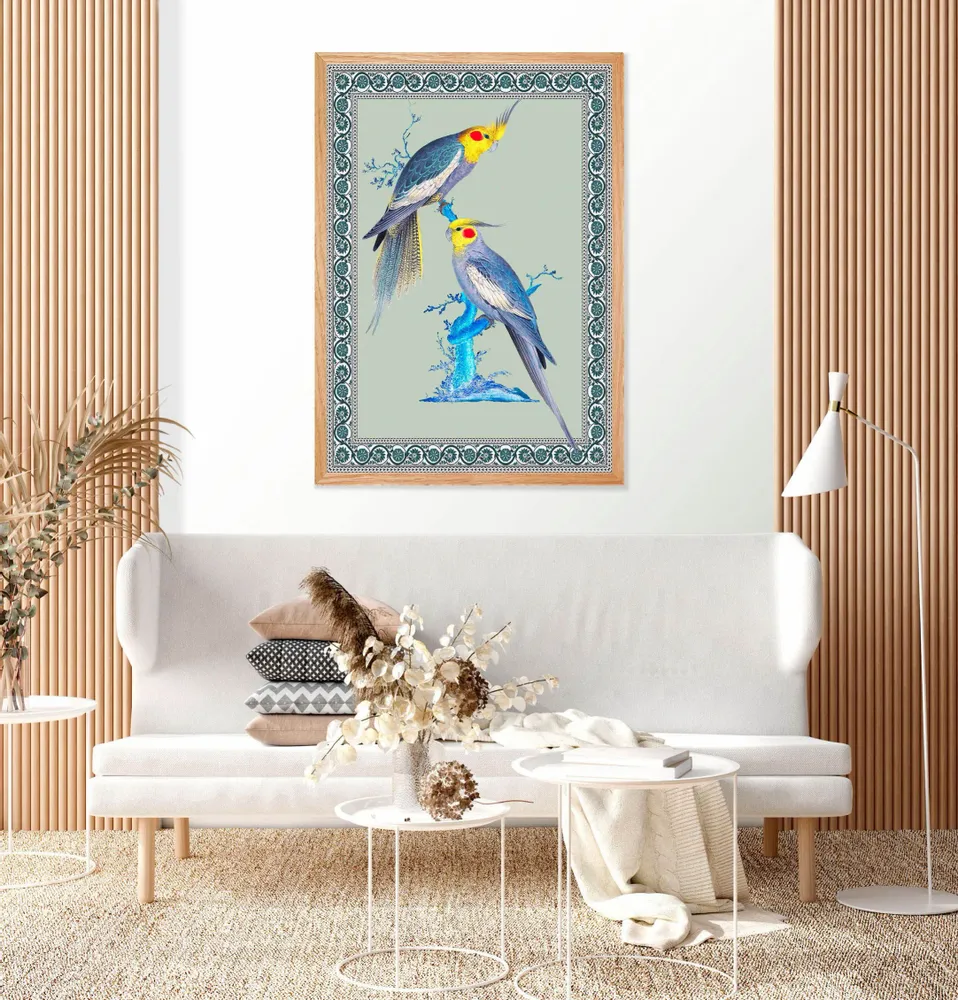 Poster - Illustration Couple de perruches australiennes - PARADISIO IMAGINARIUM