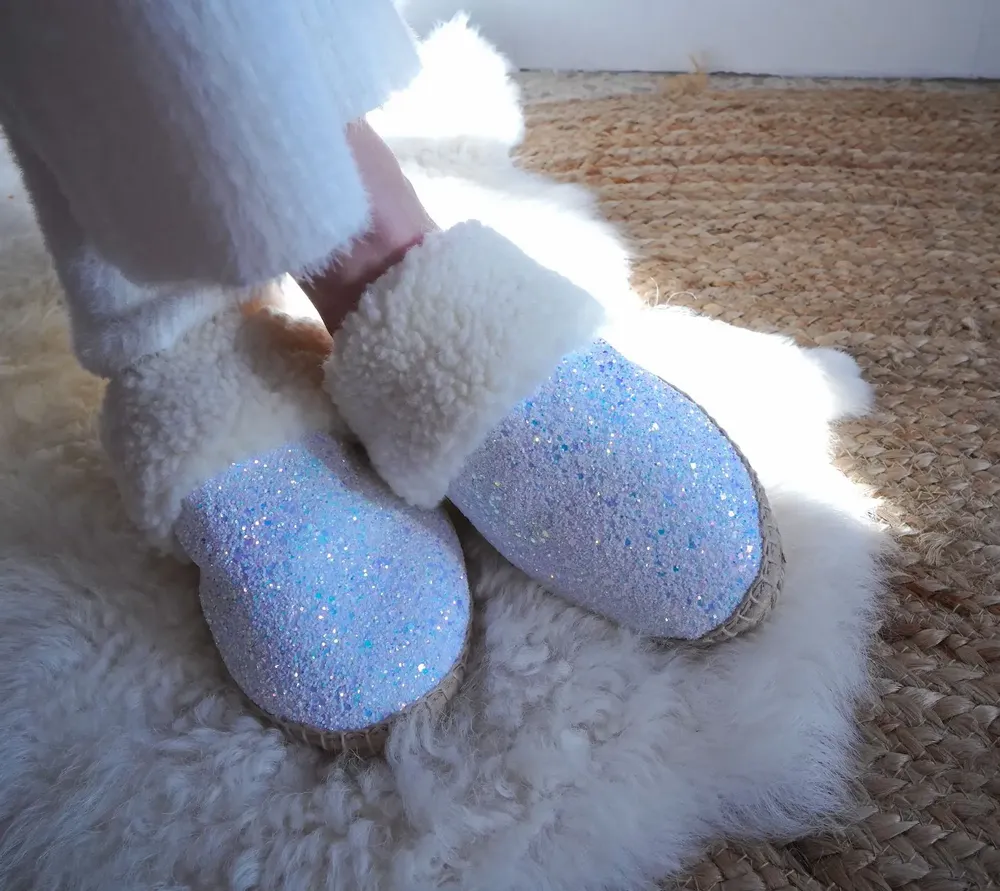 Loungewear - Women’s Glitter Slippers – Wool Lining & Jute Sole, Handmade in Spain - ATELIER COSTÀ