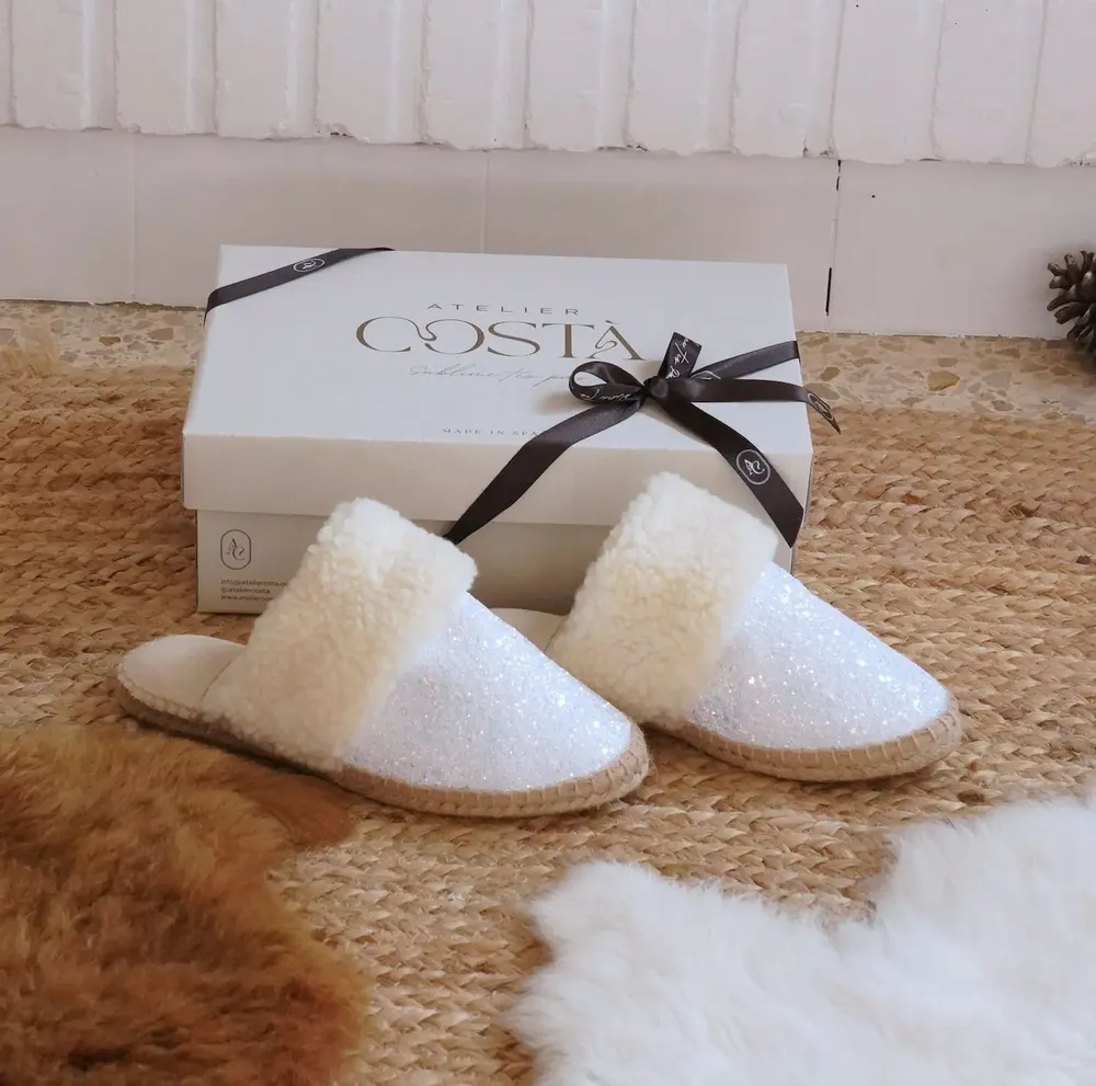 Loungewear - Women’s Glitter Slippers – Wool Lining & Jute Sole, Handmade in Spain - ATELIER COSTÀ