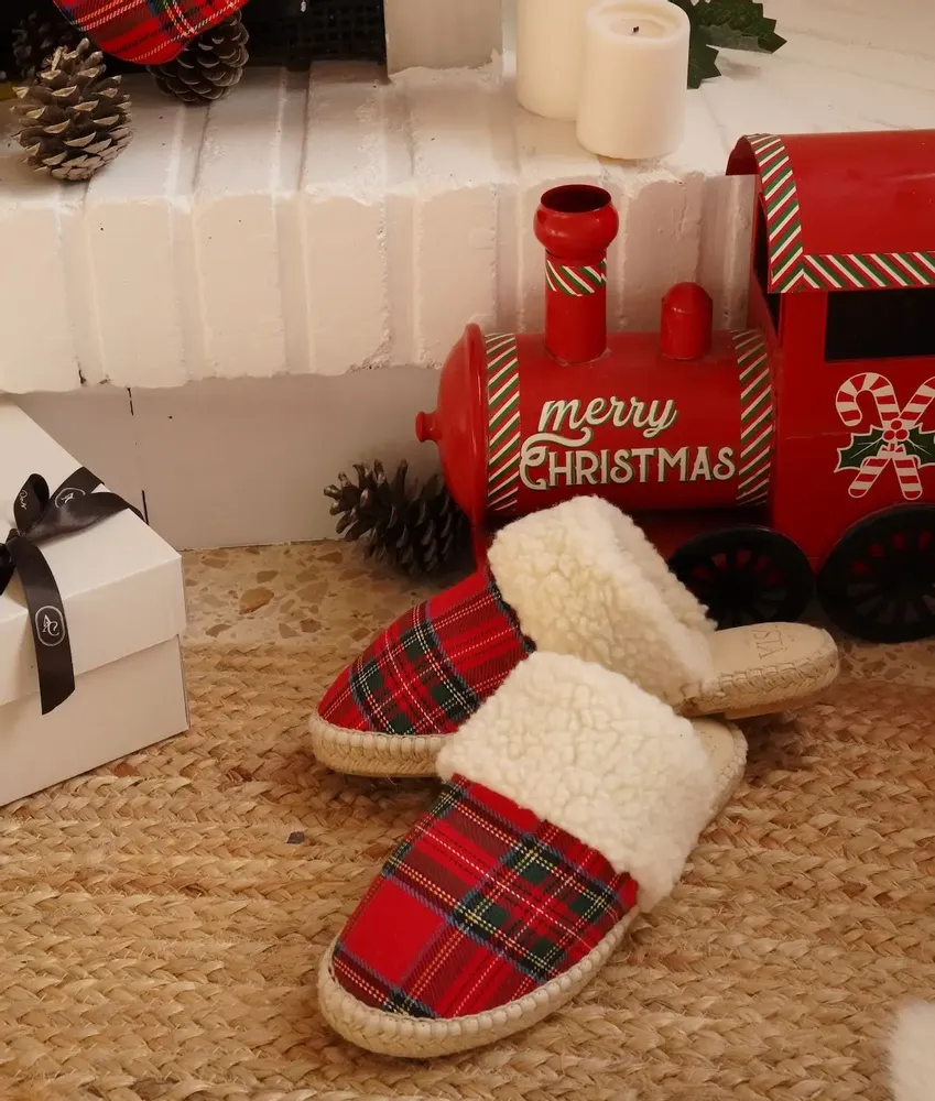 Cadeaux - Pantoufles femme tartan rouge – Édition Noël, fait main en Espagne - ATELIER COSTÀ