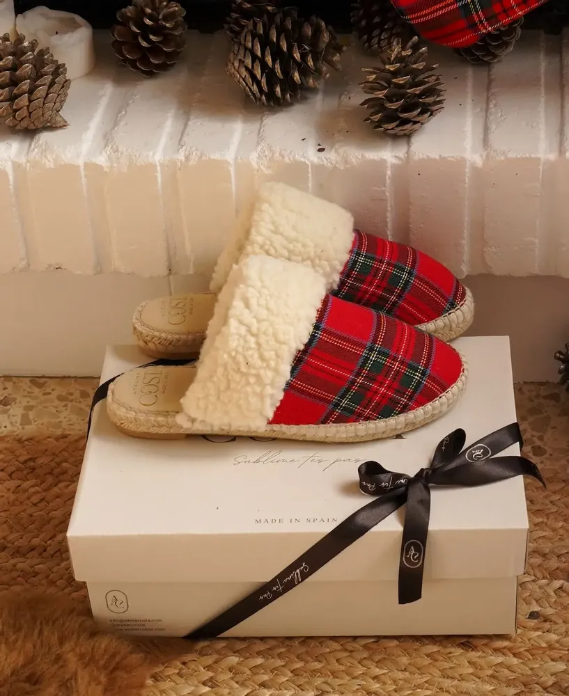Cadeaux - Pantoufles femme tartan rouge – Édition Noël, fait main en Espagne - ATELIER COSTÀ