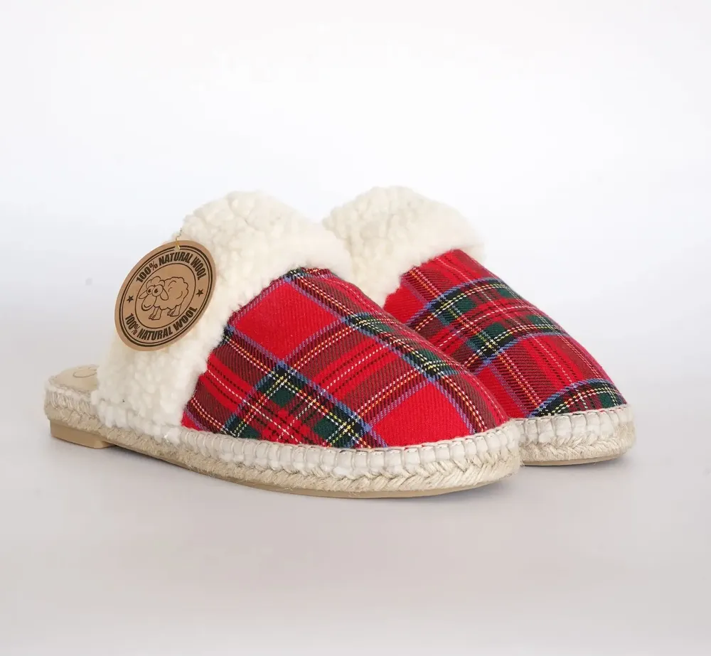 Cadeaux - Pantoufles femme tartan rouge – Édition Noël, fait main en Espagne - ATELIER COSTÀ