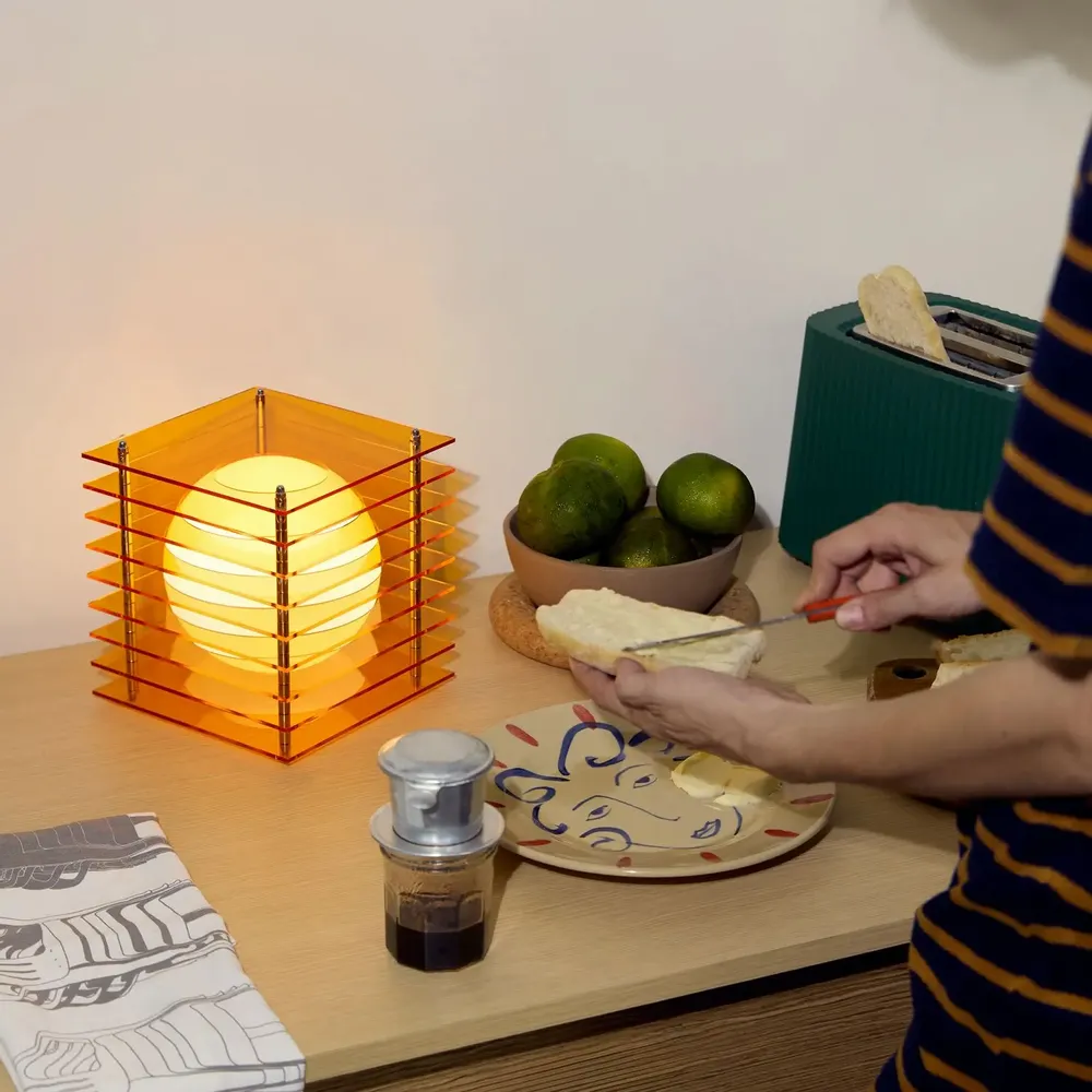 Desk lamps - LOP lamp small square in orange acrylic - BANG