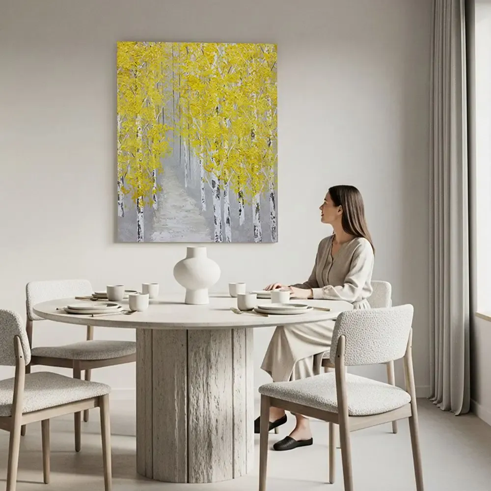 Tableaux - Esther — Feuillage doré dans une forêt de bouleaux, original, 65×80 cm - TREEVILLAGE