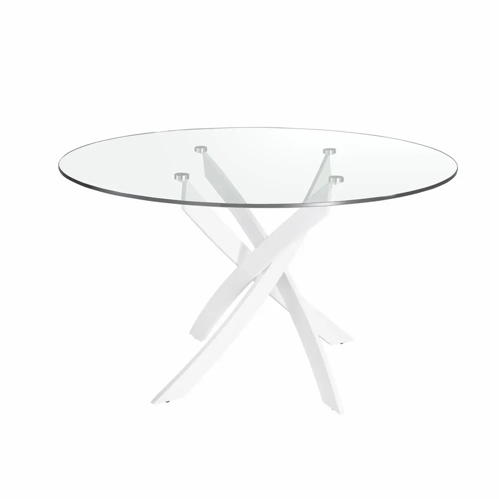 Dining Tables - Round tempered glass and white steel dining table - ANGEL CERDÁ