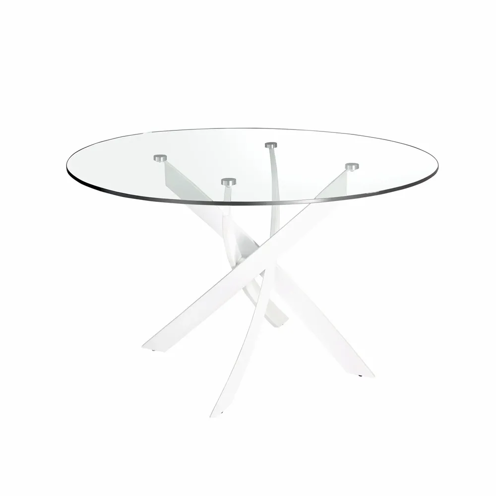 Dining Tables - Round tempered glass and white steel dining table - ANGEL CERDÁ