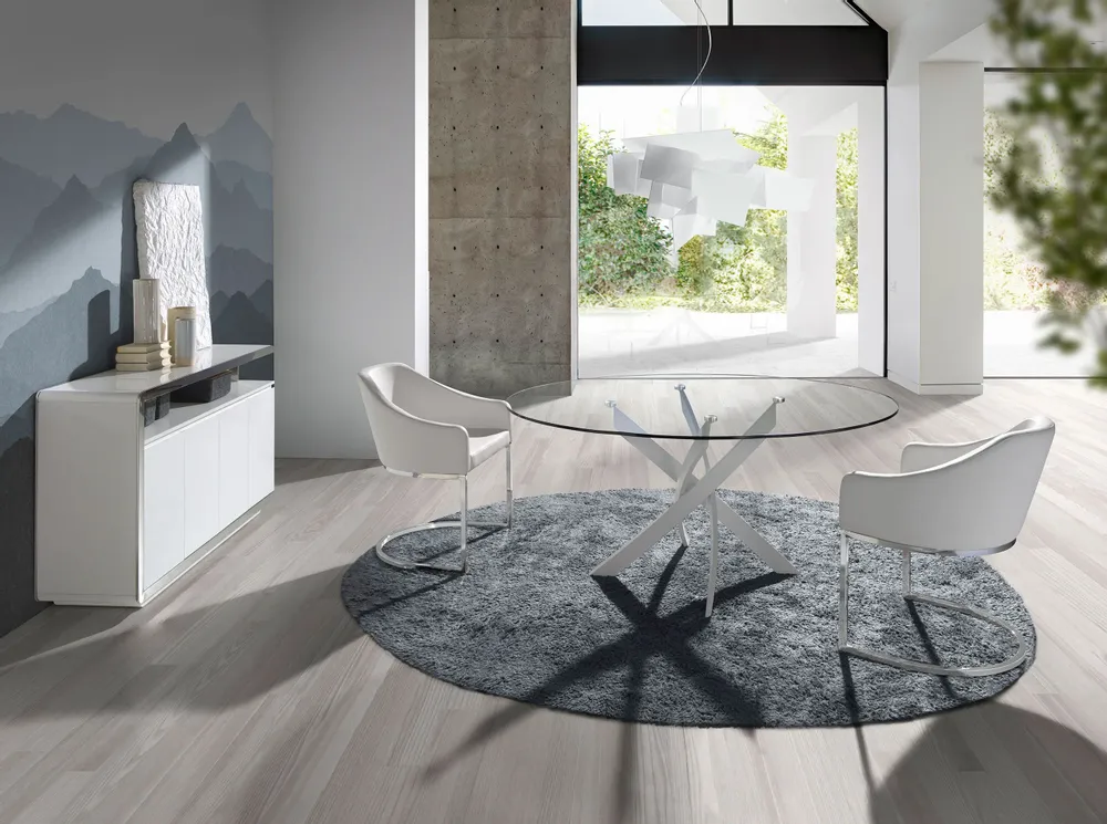 Dining Tables - Round tempered glass and white steel dining table - ANGEL CERDÁ