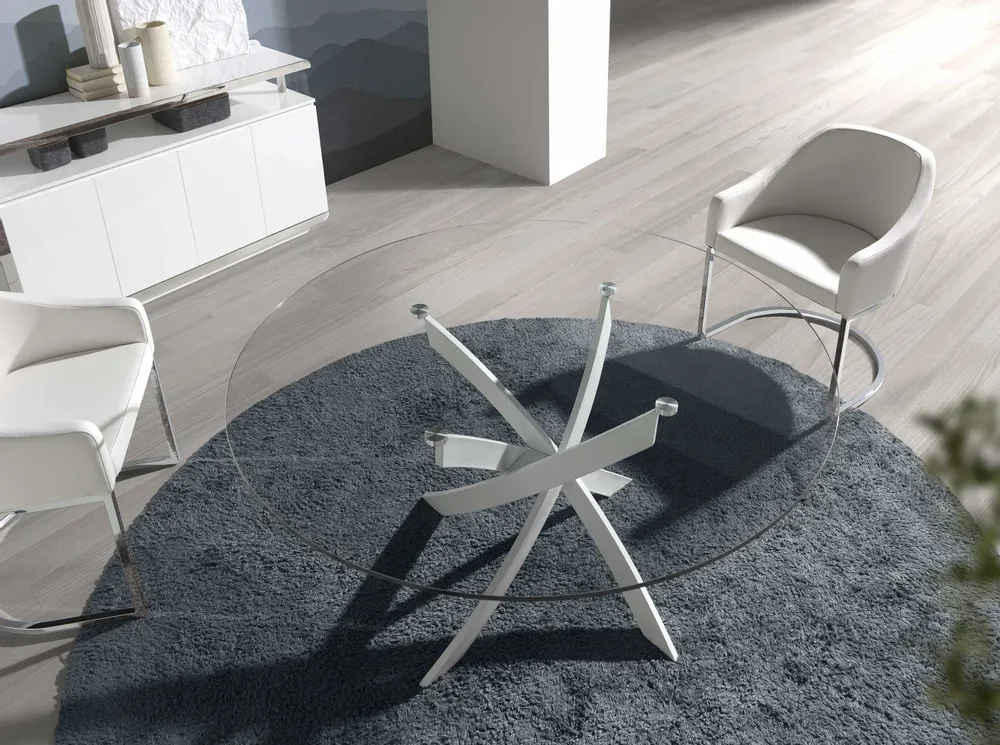 Dining Tables - Round tempered glass and white steel dining table - ANGEL CERDÁ