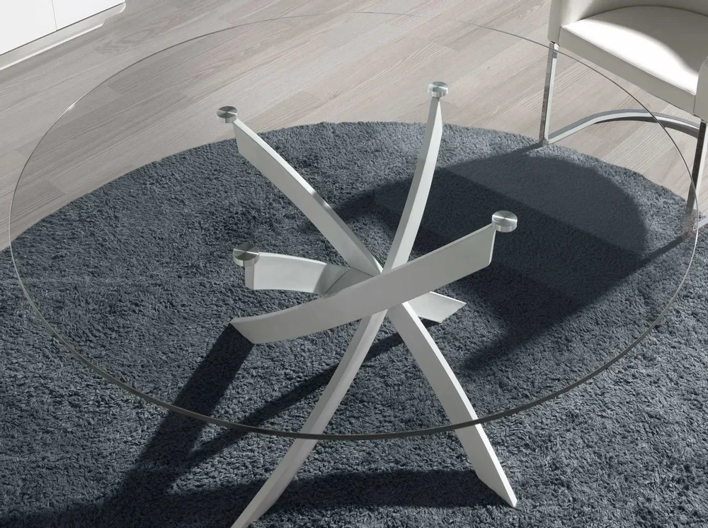 Dining Tables - Round tempered glass and white steel dining table - ANGEL CERDÁ