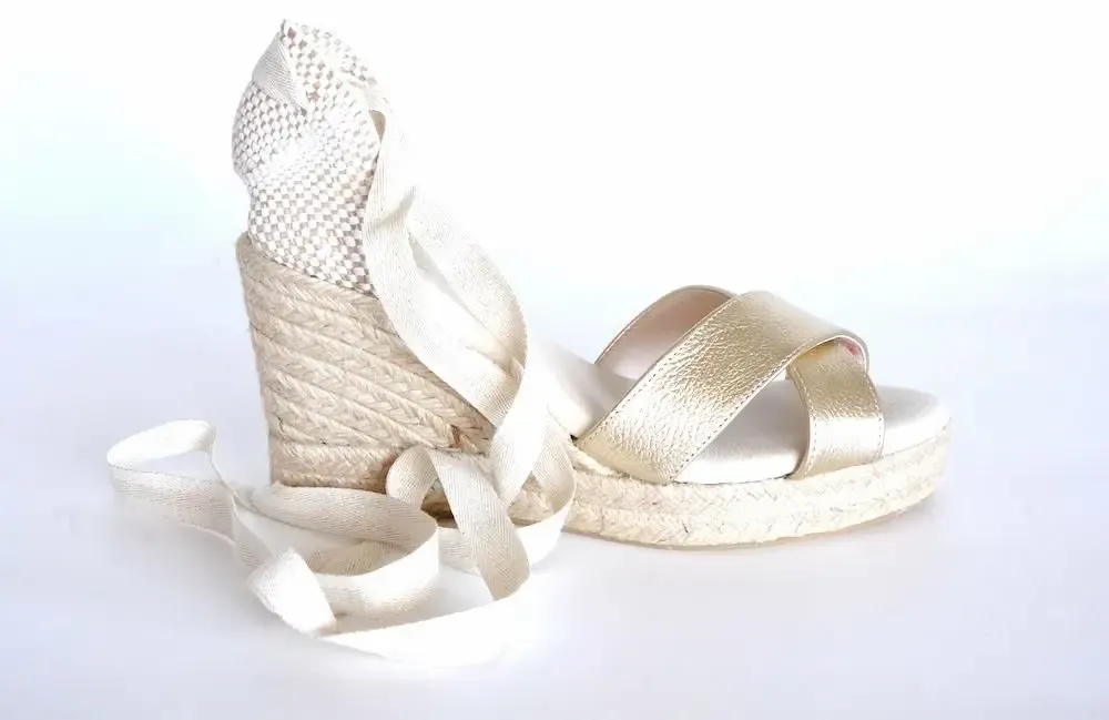 Shoes - Handmade Metallic Leather Cross-Strap Espadrilles – Customisable - ATELIER COSTÀ