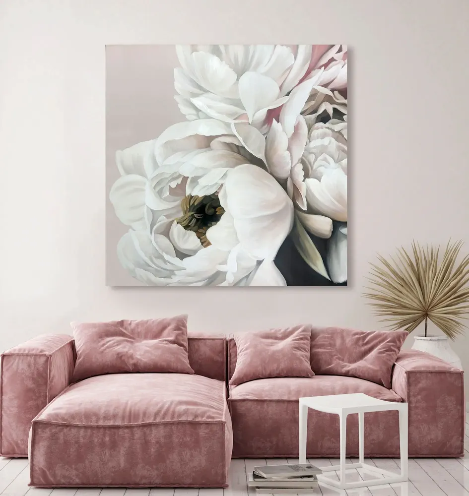 Office design and planning - « Peonies » Series of handmade textured abstract paintings - MATISS ART STUDIO