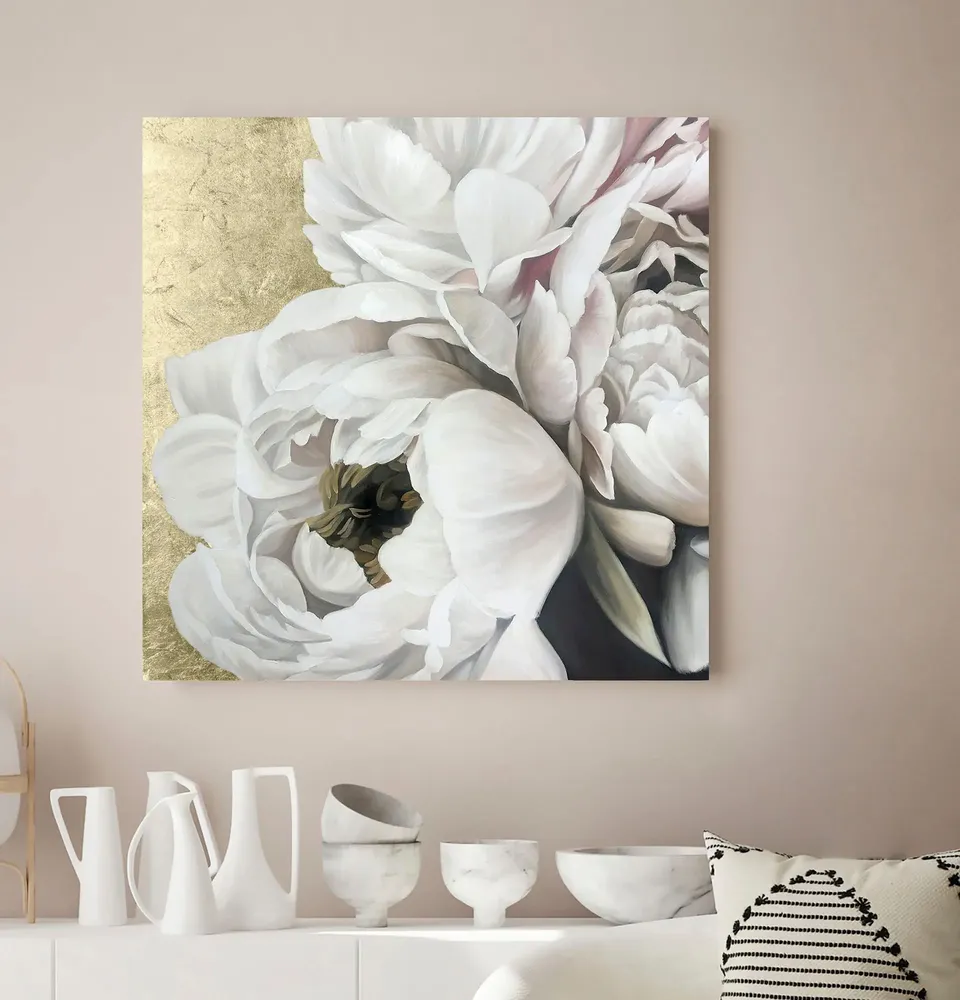 Office design and planning - « Peonies » Series of handmade textured abstract paintings - MATISS ART STUDIO
