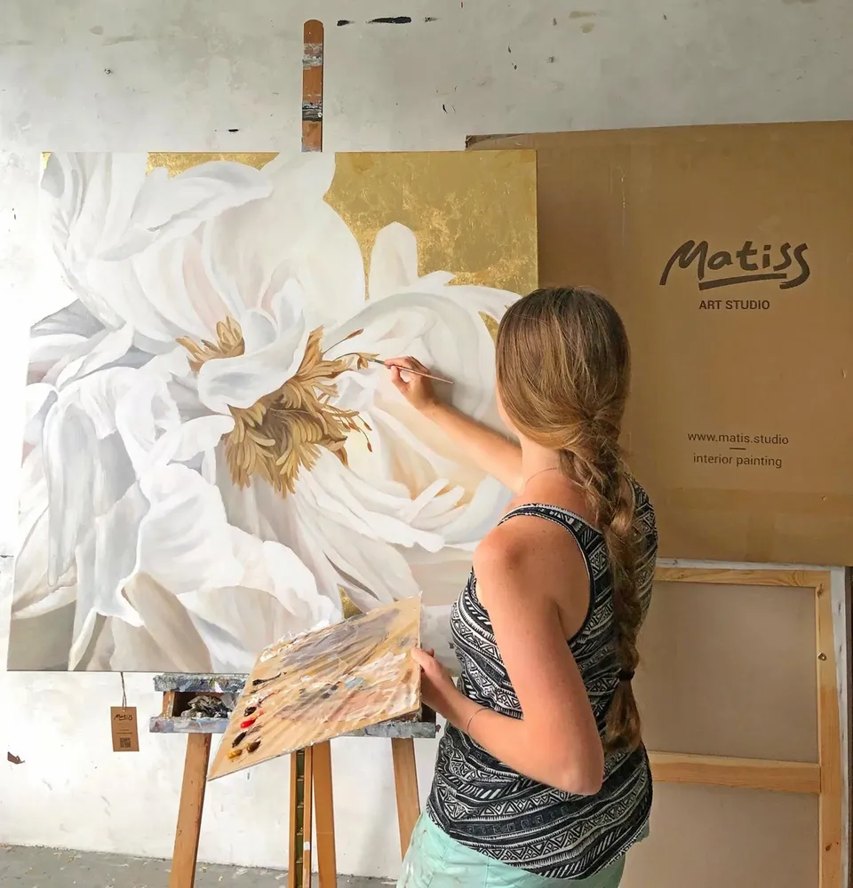 Office design and planning - « Peonies » Series of handmade textured abstract paintings - MATISS ART STUDIO