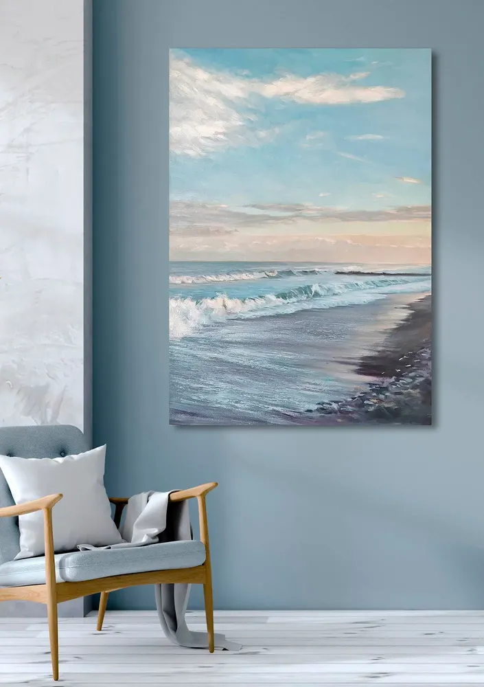 Office design and planning - « Sea vibes » Series of handmade textured abstract paintings - MATISS ART STUDIO