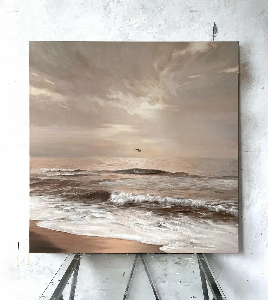 Office design and planning - « Sea vibes » Series of handmade textured abstract paintings - MATISS ART STUDIO