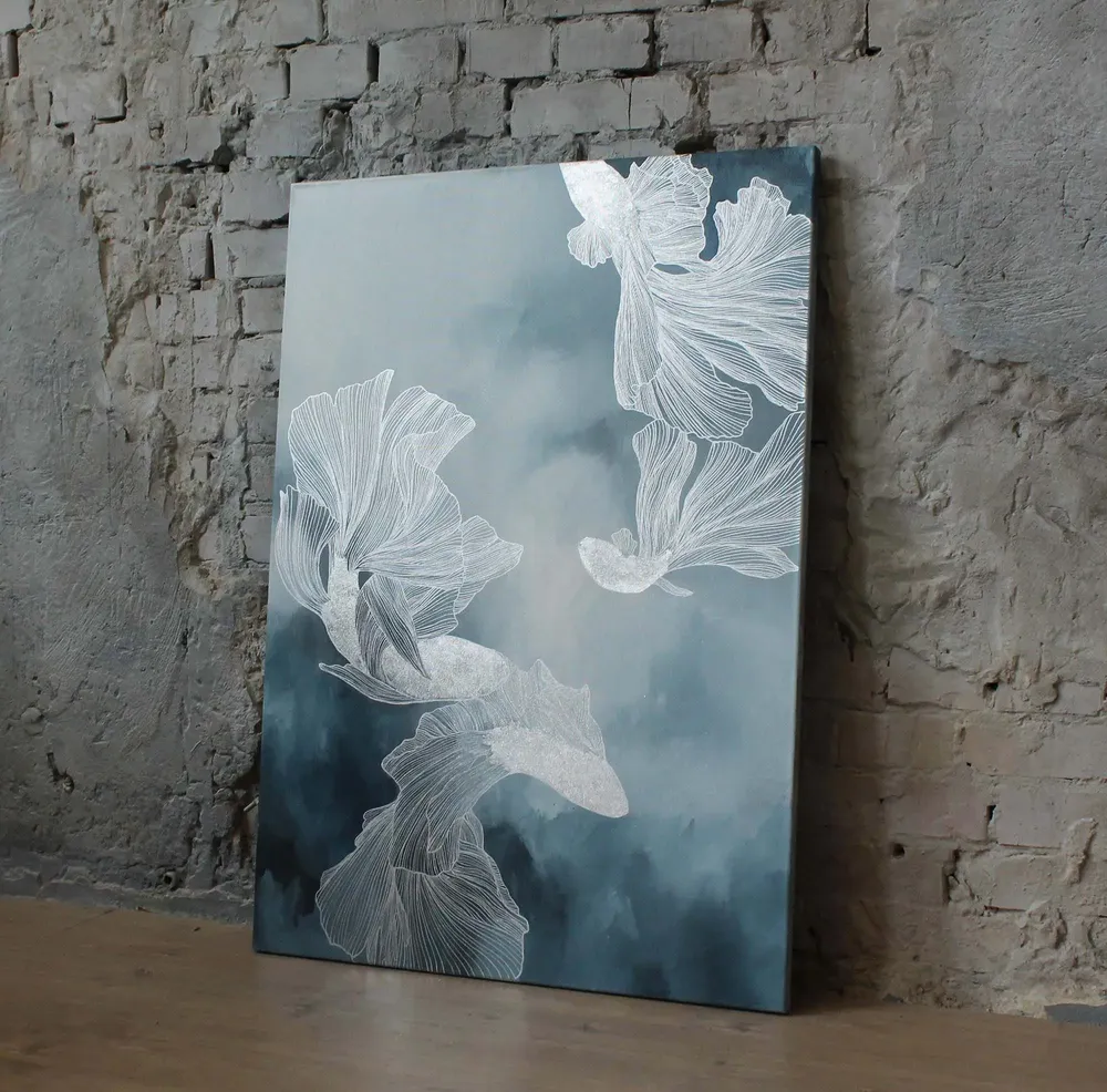 Office design and planning - « Carps » Series of handmade textured abstract paintings - MATISS ART STUDIO