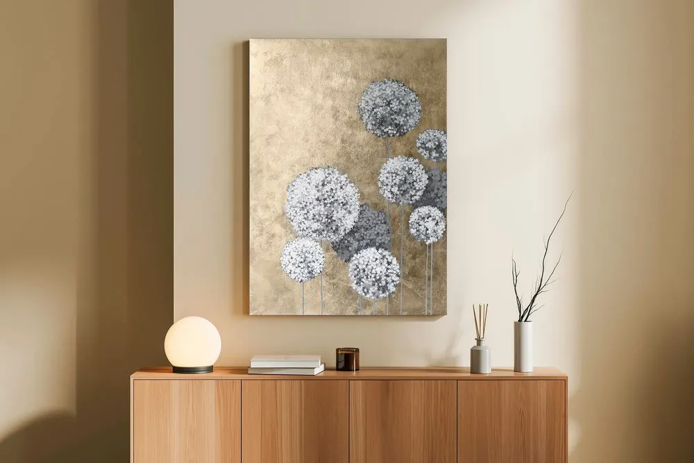 Office design and planning - « Flower Balls» Series of handmade textured abstract paintings - MATISS ART STUDIO
