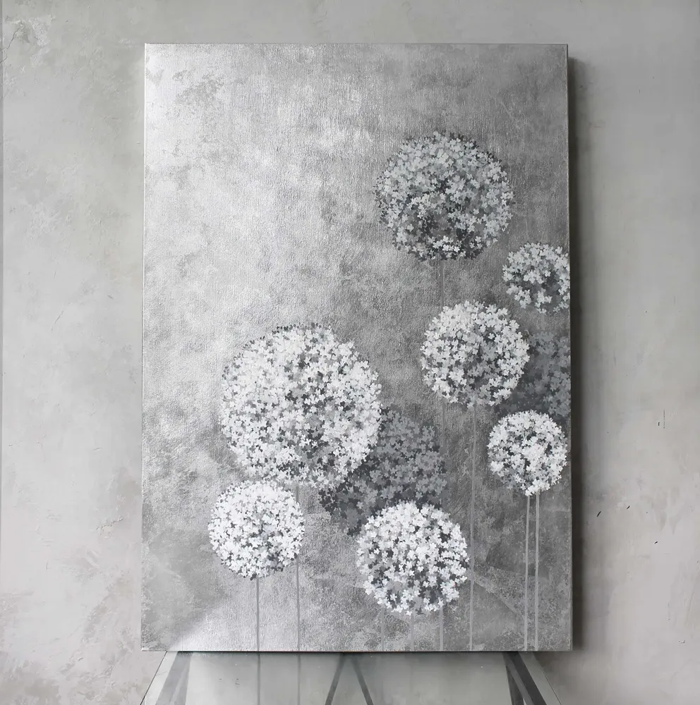 Office design and planning - « Flower Balls» Series of handmade textured abstract paintings - MATISS ART STUDIO