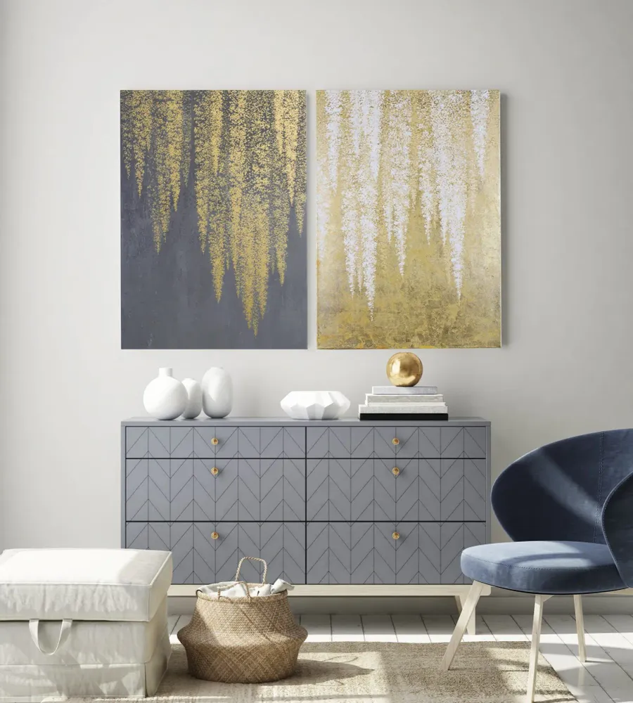 Office design and planning - « Wisteria » Series of handmade textured abstract paintings - MATISS ART STUDIO
