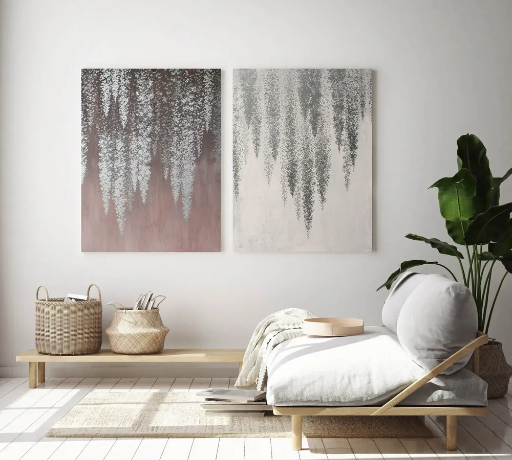 Office design and planning - « Wisteria » Series of handmade textured abstract paintings - MATISS ART STUDIO