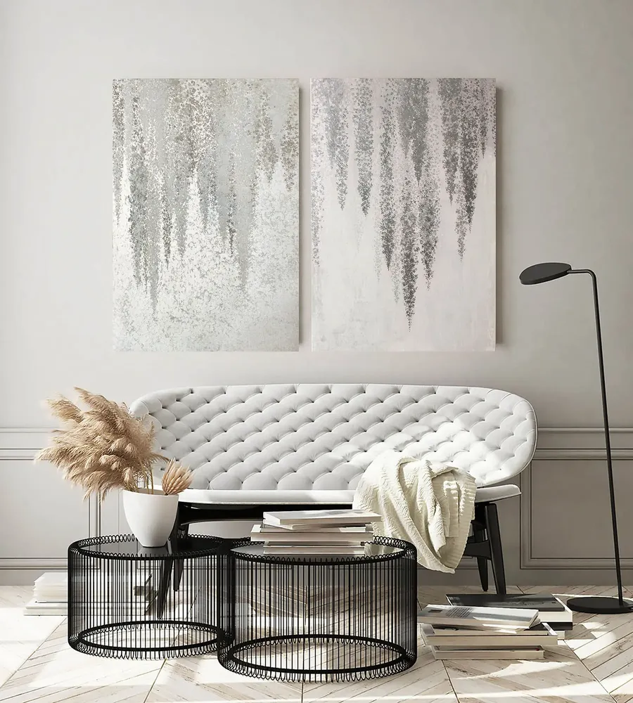 Office design and planning - « Wisteria » Series of handmade textured abstract paintings - MATISS ART STUDIO