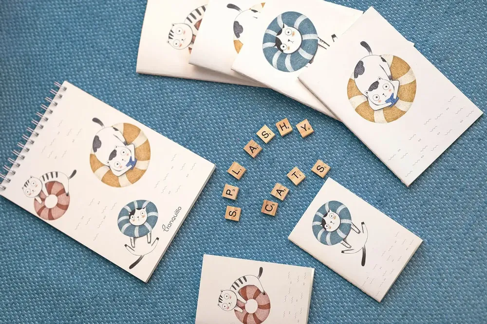 Office sets - Notebook BLUE SPLASHY CAT - TRANQUILLO