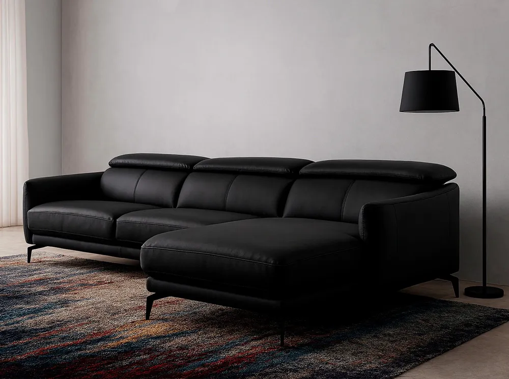 Sofas - Black cowhide chaise longue sofa - ANGEL CERDÁ