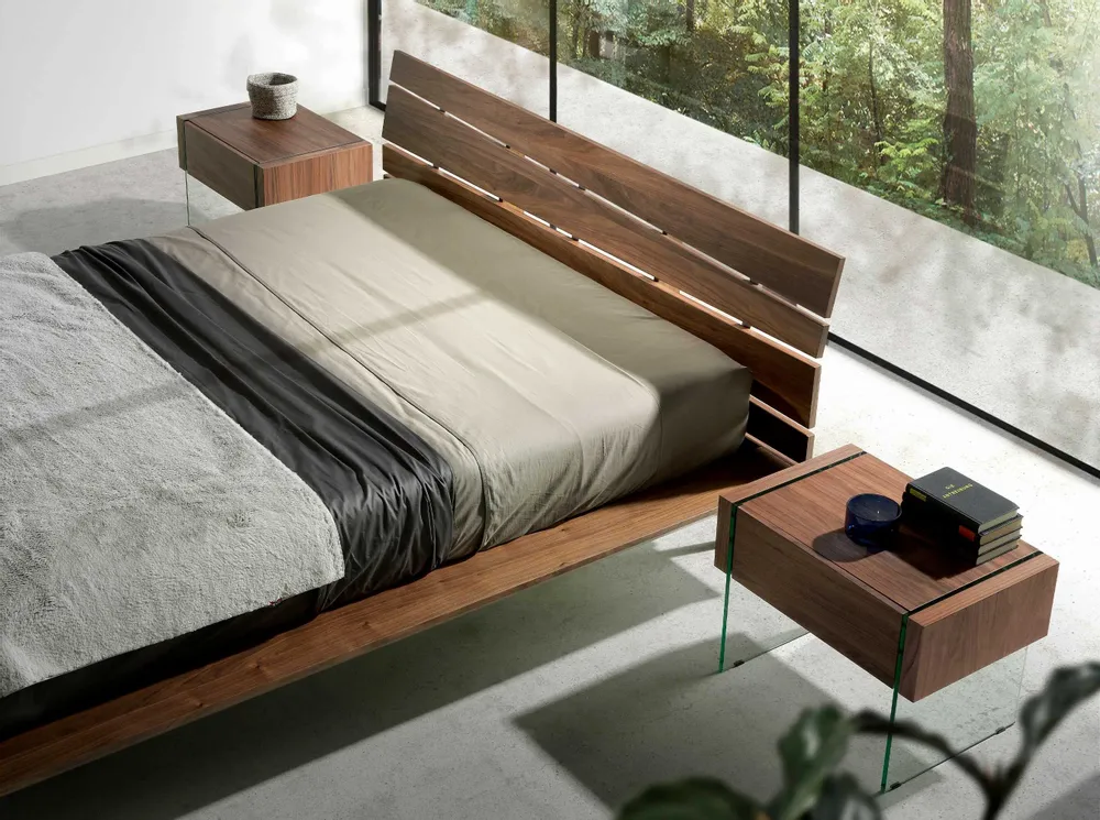 Night tables - Walnut and glass bedside table - ANGEL CERDÁ