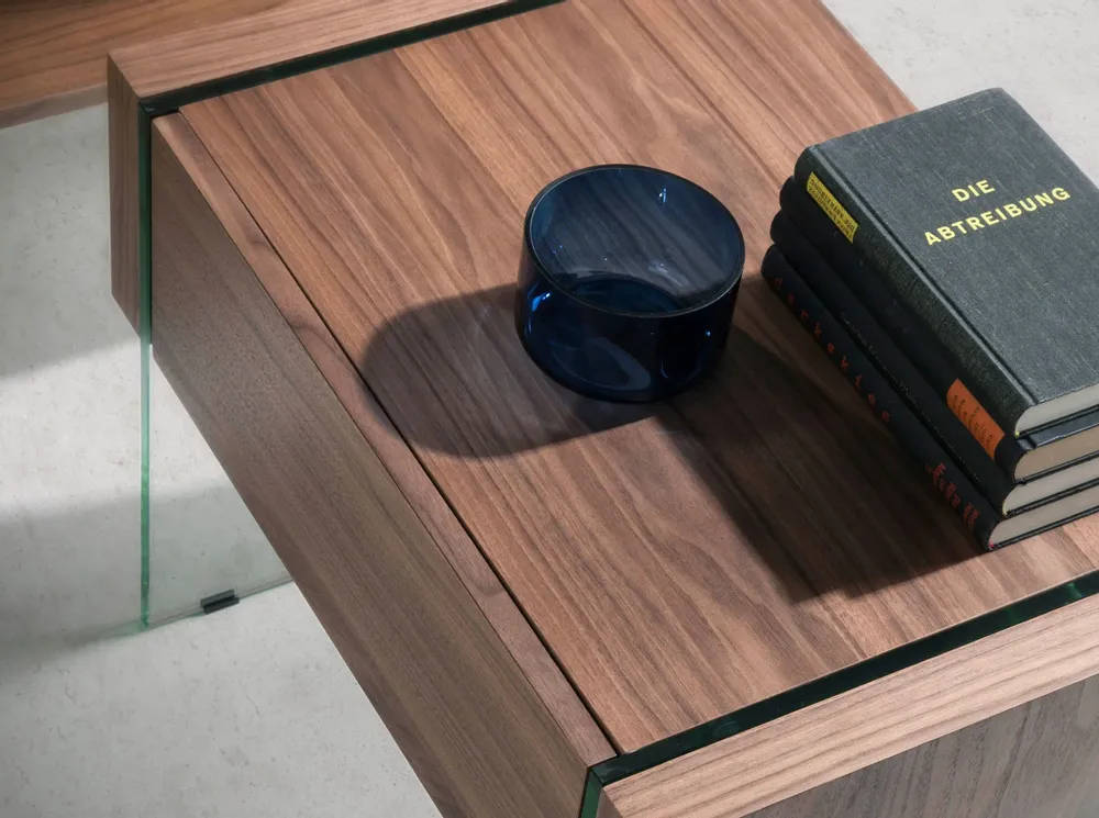 Night tables - Walnut and glass bedside table - ANGEL CERDÁ