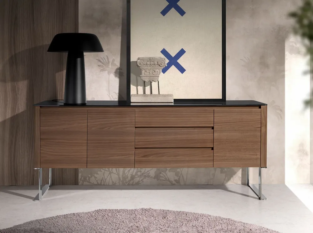 Sideboards - Walnut sideboard and black glass top - ANGEL CERDÁ