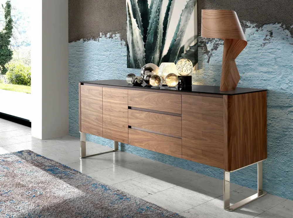 Sideboards - Walnut sideboard and black glass top - ANGEL CERDÁ