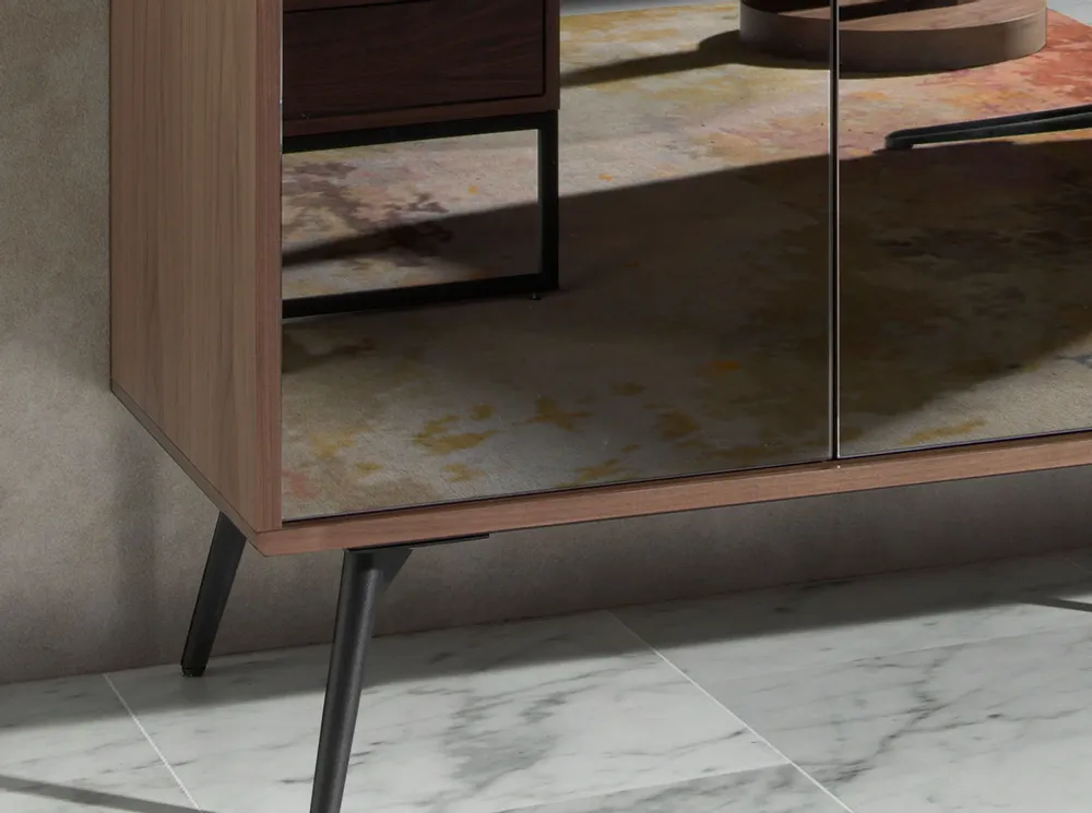 Mobilier et rangements pour bureau - Buffet en noyer avec portes miroir en verre noir - ANGEL CERDÁ