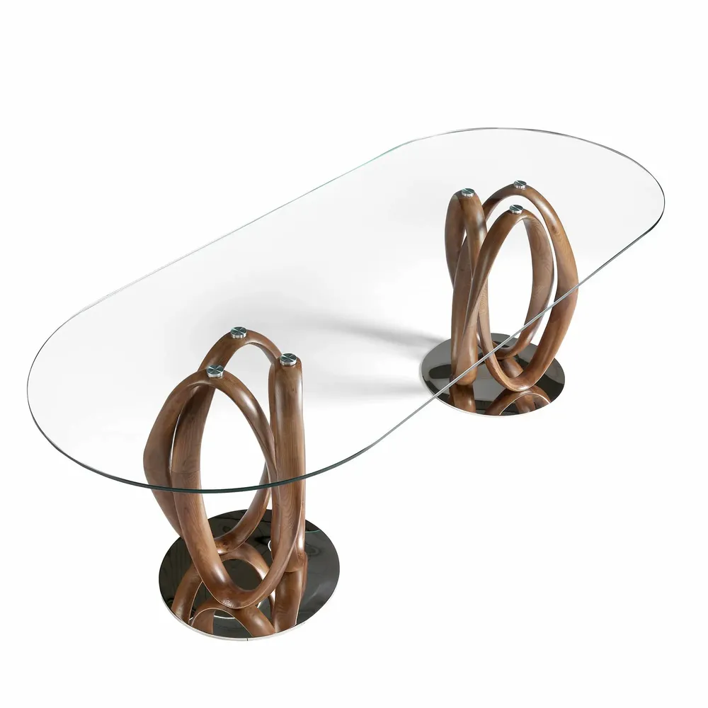 Dining Tables - Oval oval dining table half round tempered glass and walnut - ANGEL CERDÁ