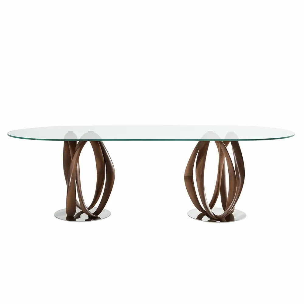 Dining Tables - Oval oval dining table half round tempered glass and walnut - ANGEL CERDÁ
