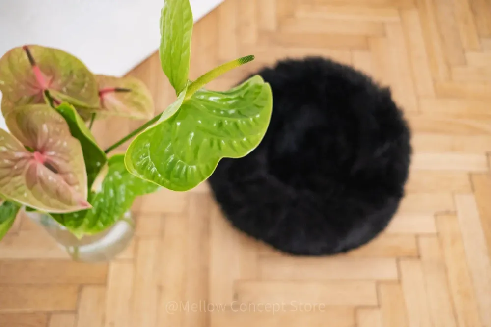 Lits - Lit Rond pour Animal en Peau de Mouton Naturelle – Noir - MELLOW CONCEPT STORE