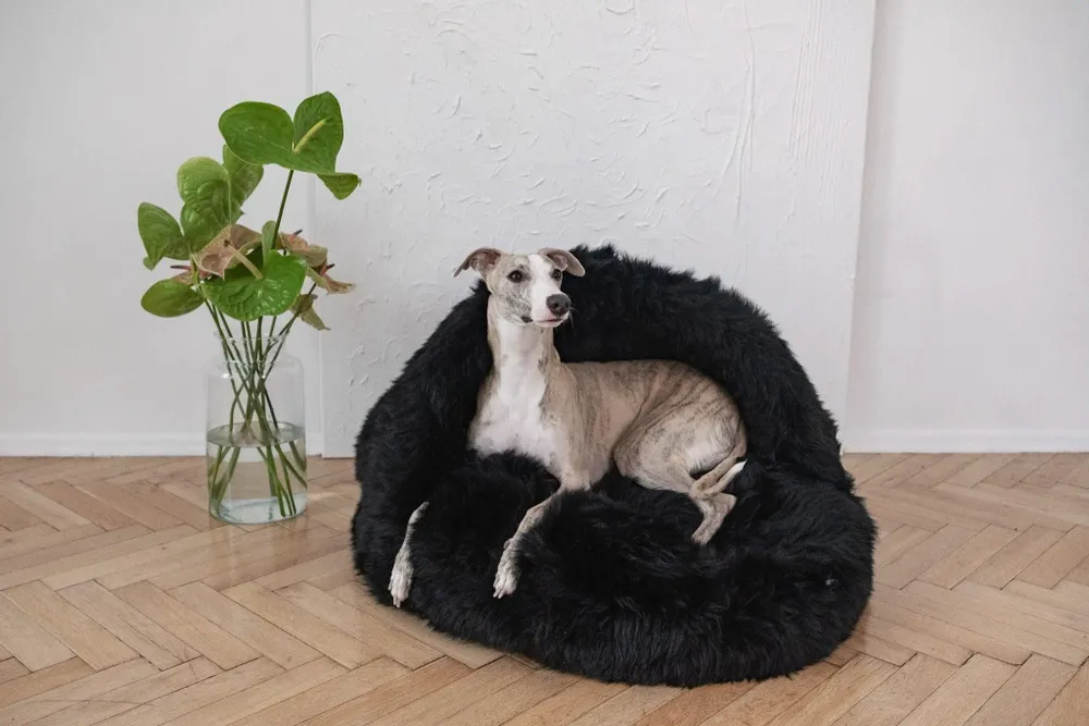 Lits - Grotte pour Animal en Peau de Mouton Naturelle – Noire - MELLOW CONCEPT STORE
