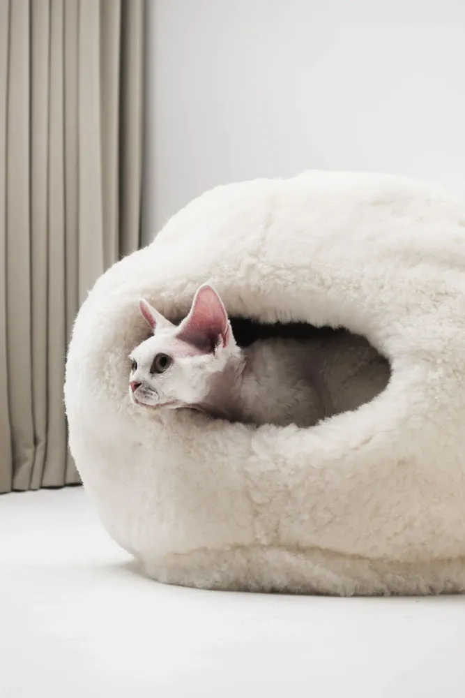 Lits - Grotte Naturelle en Laine pour Animal – Blanche - MELLOW CONCEPT STORE