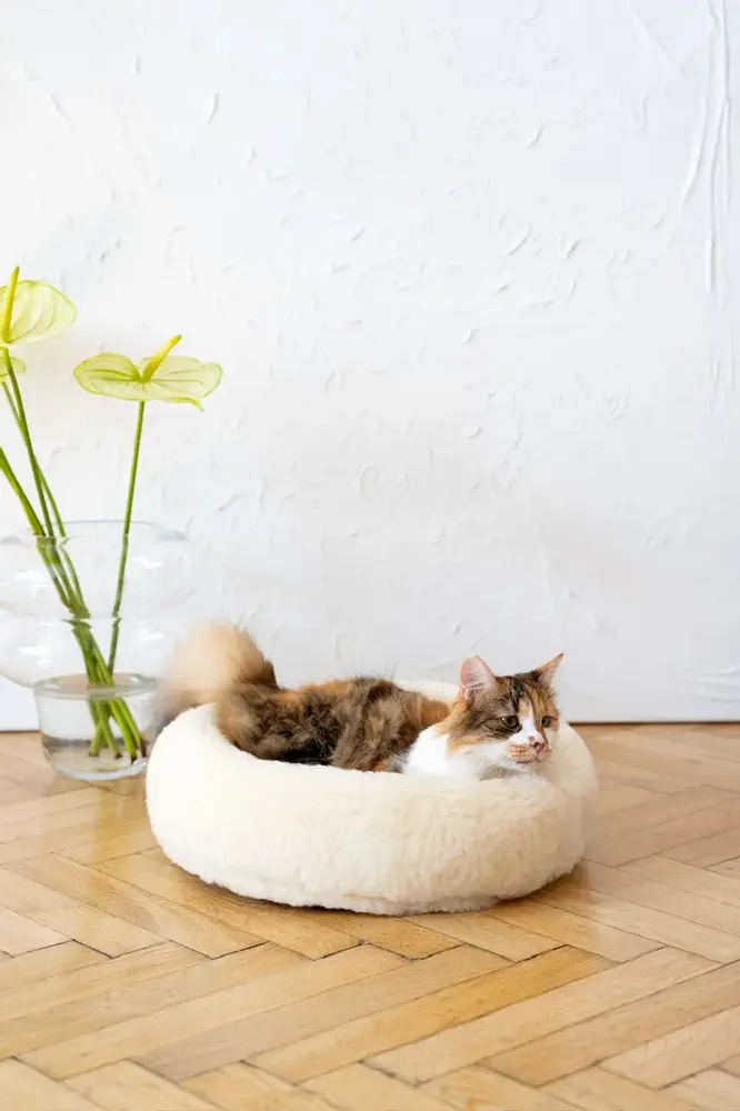 Lits - Lit Rond pour Animal en Laine Naturelle – Blanc - MELLOW CONCEPT STORE