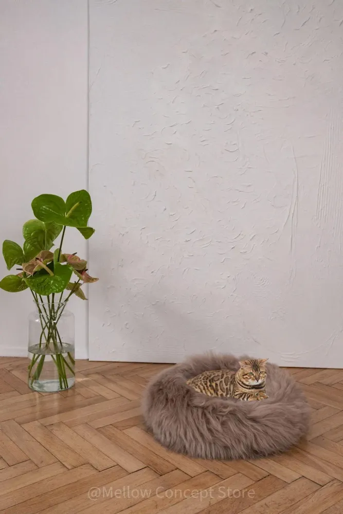 Lits - Lit Rond pour Animal en Peau de Mouton Naturelle - Greige - MELLOW CONCEPT STORE