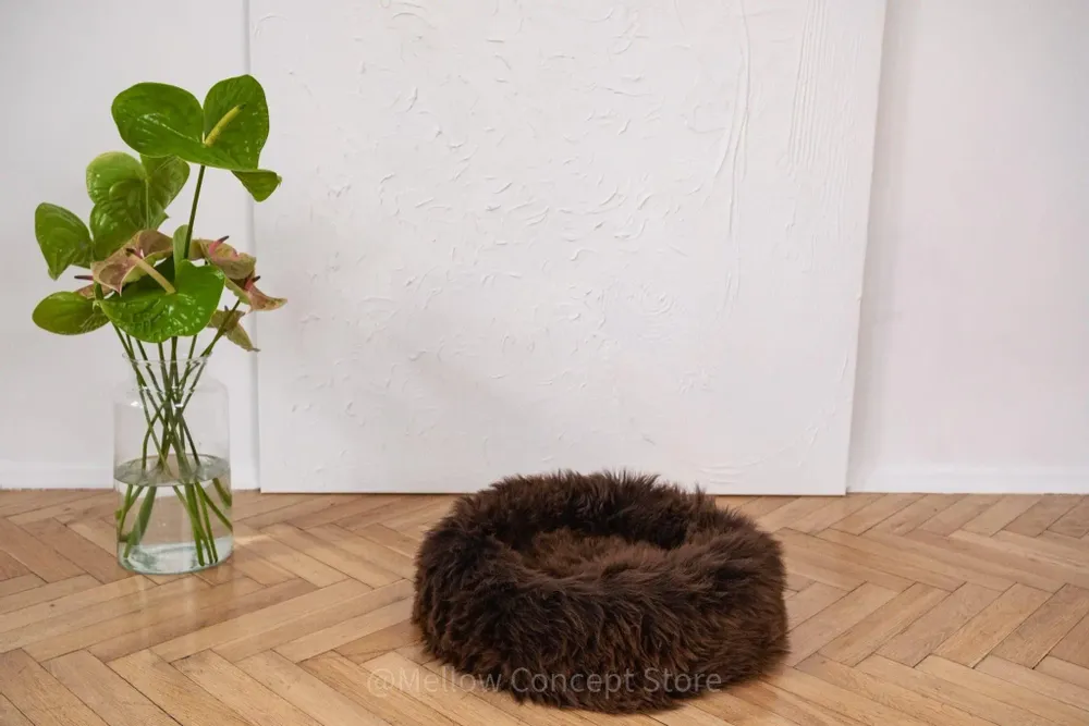 Lits - Lit Rond pour Animal en Peau de Mouton Naturelle - Marron - MELLOW CONCEPT STORE